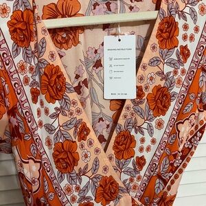 Peach and orange floral wrap dress- size medium